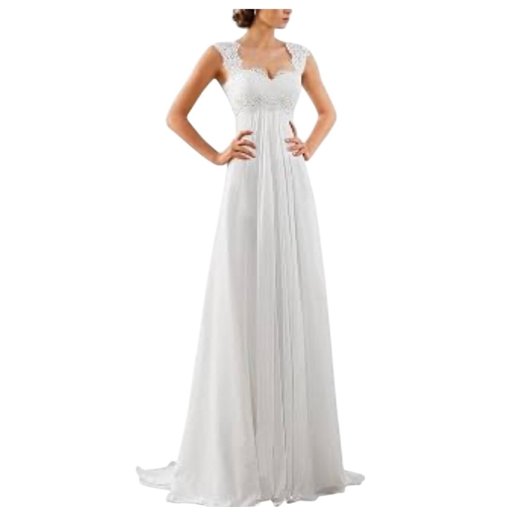 NWT Abao Wedding Bridal Gown Women 4 White Lace Empire Waist Corset Back Grecian